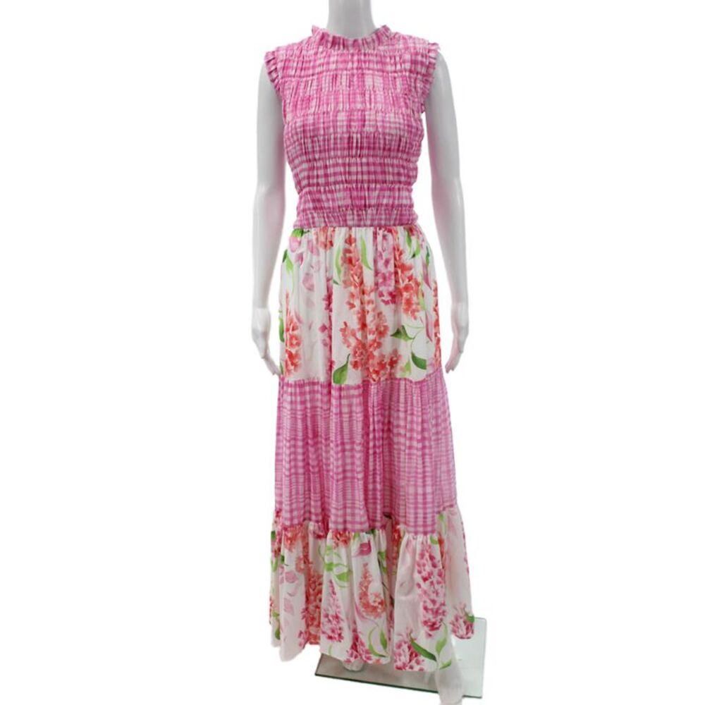Paola Zuin Women Floral Gingham Maxi Dress Sleeveless Cotton Size 40